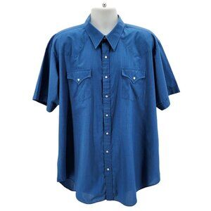 Vintage Sheplers Pearl Snap Button Blue Western Shirt Mens 18-1/2 Tall